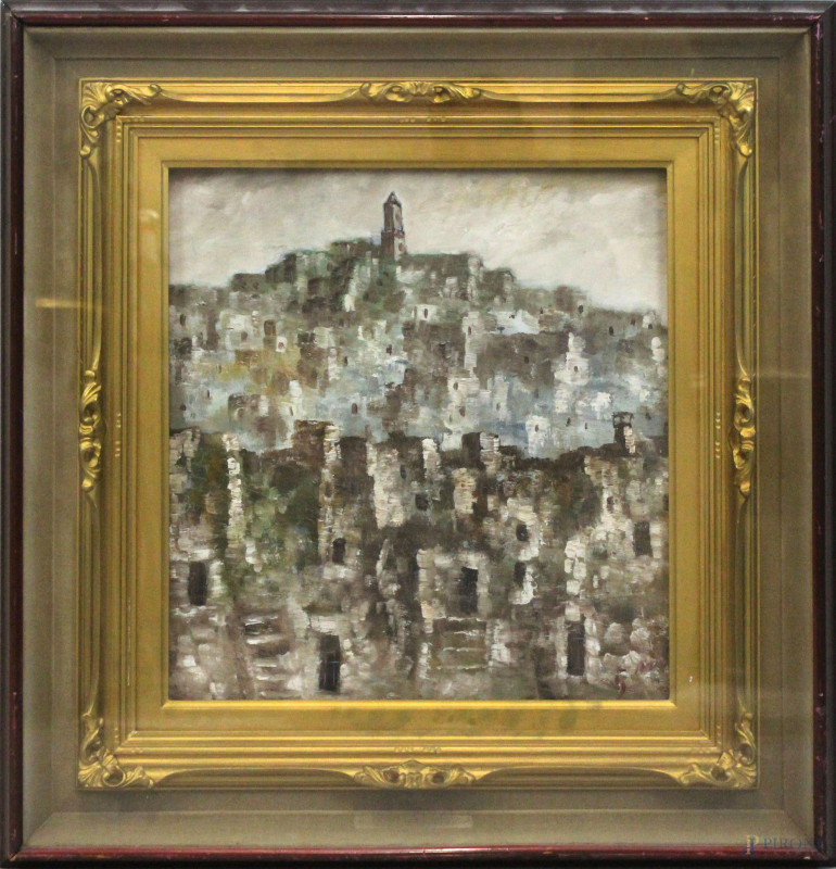 Matera, olio su compensato, cm 50x60, firmato, entro cornice.  - Asta Asta a Tempo di Antiquariato e Arte Moderna - Aste Pirone