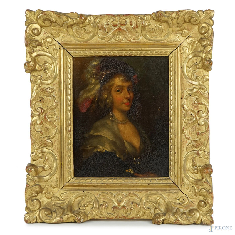 Ritratto di nobildonna, olio su tavola, cm 26,5x21, XIX secolo, entro cornice.  - Asta ASTA DI ANTIQUARIATO E ARTE MODERNA - Aste Pirone