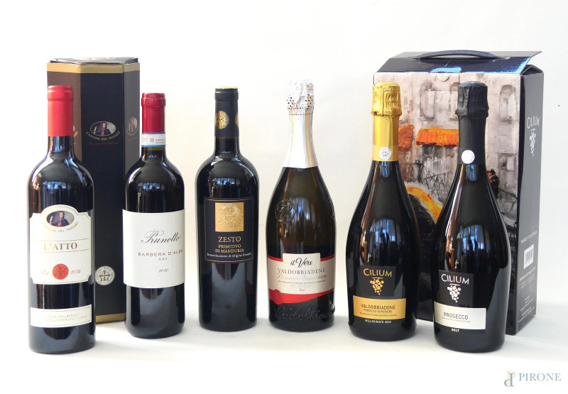 Lotto composto da sei bottiglie vini vari, tre in scatola  - Asta ASTA A TEMPO | VARIÆ - Aste Pirone