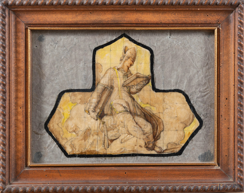 Santo, XIX-XX secolo, tecnica mista su carta, cm 20x27, entro cornice, (segni di usura, lacerazioni, segni di piegatura, difetti)  - Asta RAPIDA SOLIS - Aste Pirone