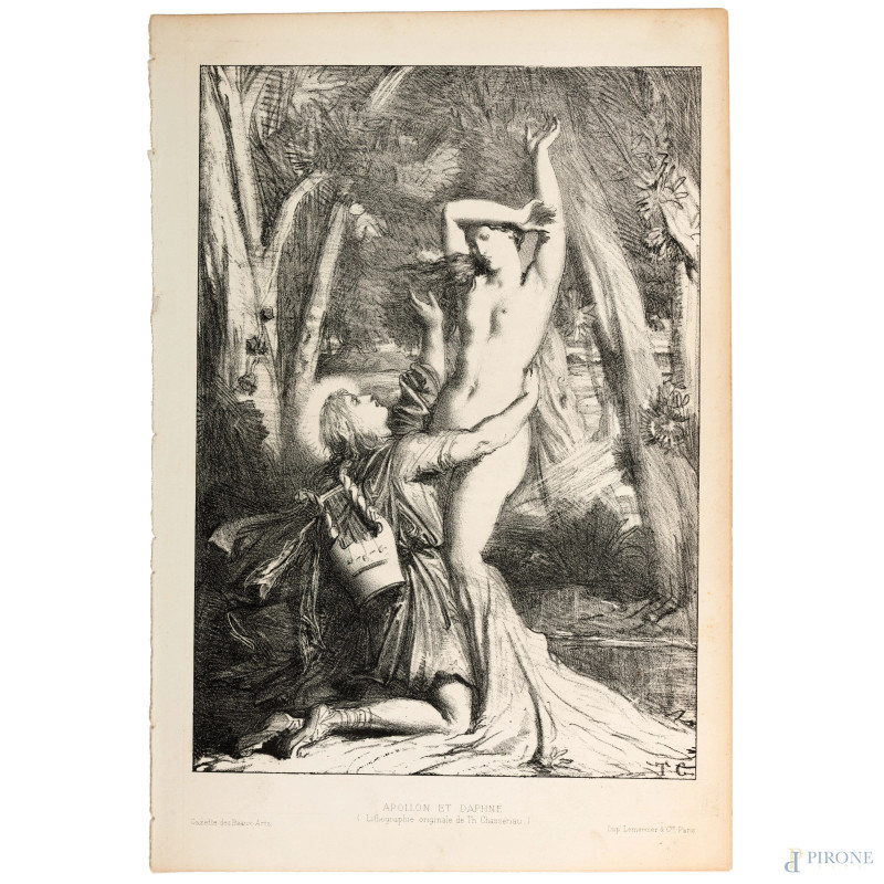 Thèodore Chasseriau (1819 1856),  Litografia Apollo e Daphne, foglio cm 27,5x18,5,  (lievi segni di usura ai margini)  - Asta ASTA A TEMPO | PICTA MANENT - Aste Pirone