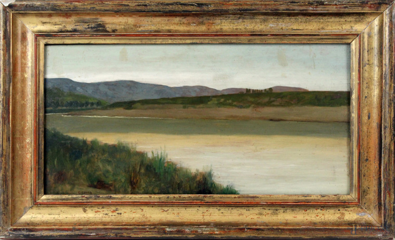 Paesaggio fluviale, olio su tavola, cm 20x40,5, firmato G.Costa, entro cornice  - Asta Asta a Tempo di Antiquariato e Arte Moderna - Aste Pirone