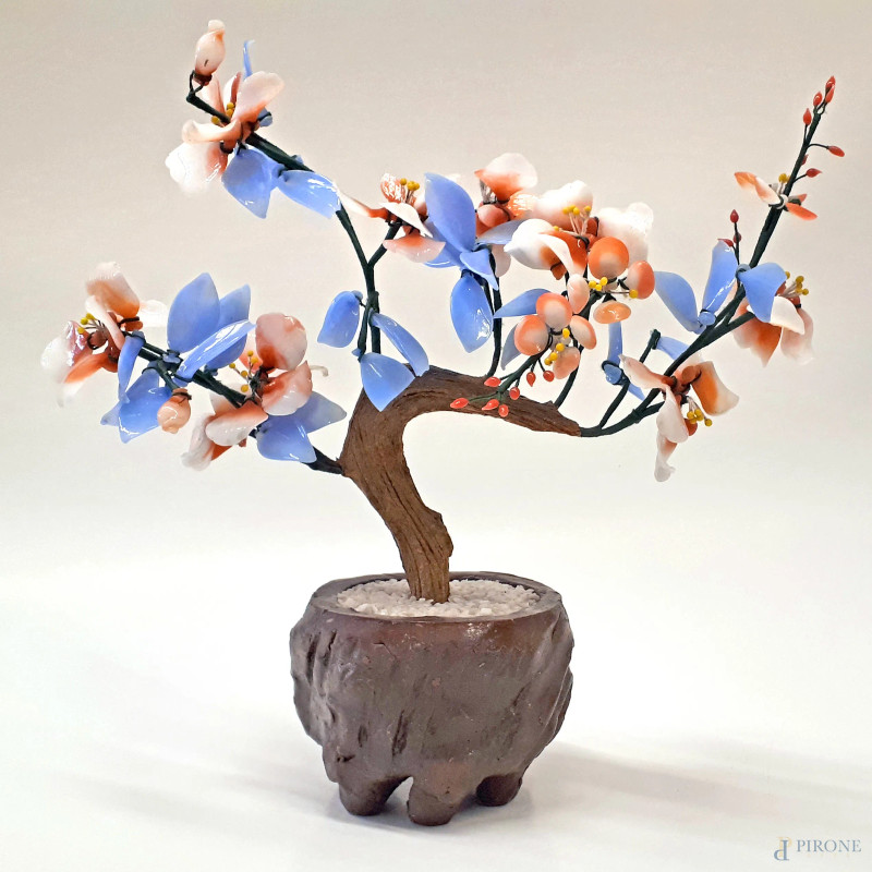 Bonsai vintage realizzato con mix di pietre dure in diverse tonalità di colore, altezza cm 35 circa, Cina popolare, XX secolo  - Asta ASTA DI ARTE MODERNA E ANTIQUARIATO - Aste Pirone