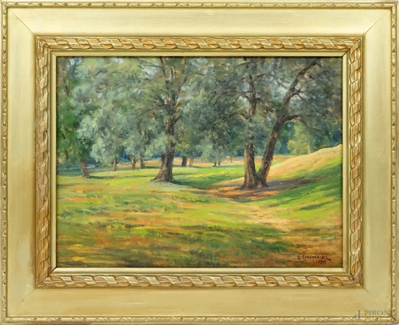 Parco, olio su compensato, cm 30x40, firmato, entro cornice  - Asta ASTA A TEMPO DI ANTIQUARIATO E ARTE MODERNA - Aste Pirone