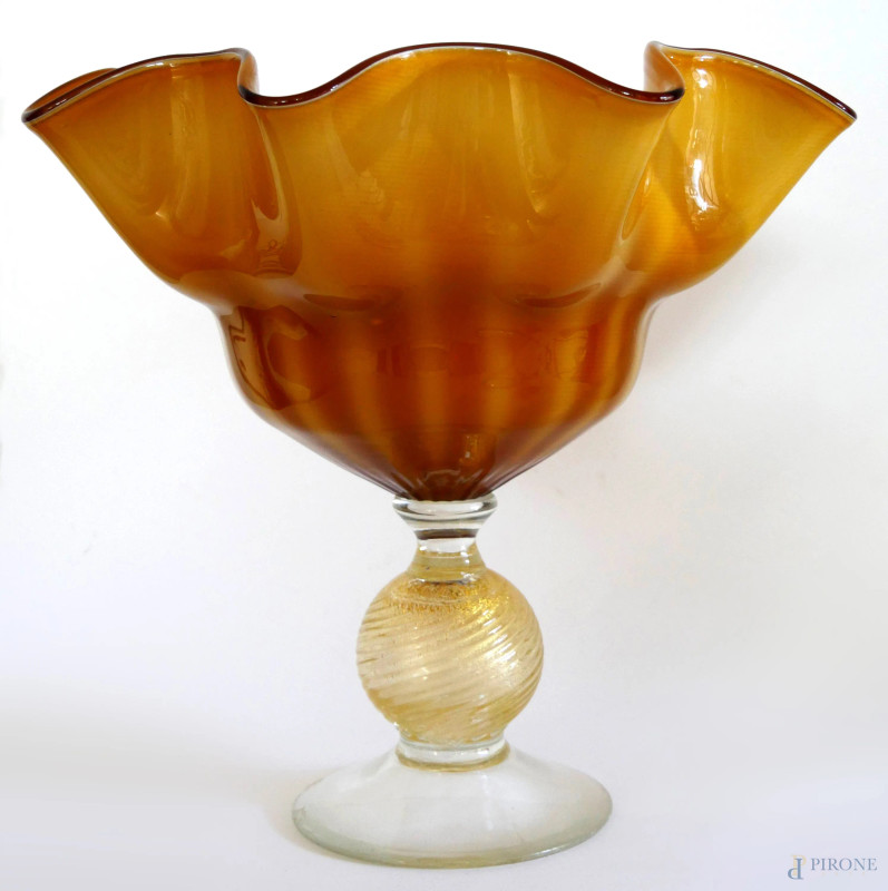 Vaso oro soffiato in Vetro di Murano anni 60, cm 42x45  - Asta ASTA DI ANTIQUARIATO - Aste Pirone