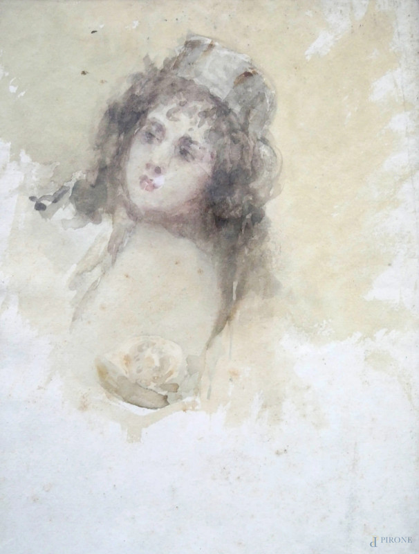 Ritratto di giovane, acquerello su carta, Venezia primi ‘800, cm 36x27, in cornice Art Decò dorata, reca al retro disegno/studio a matita per composizione allegorica  - Asta ASTA DI ARTE MODERNA, CONTEMPORANEA E VINTAGE - Aste Pirone