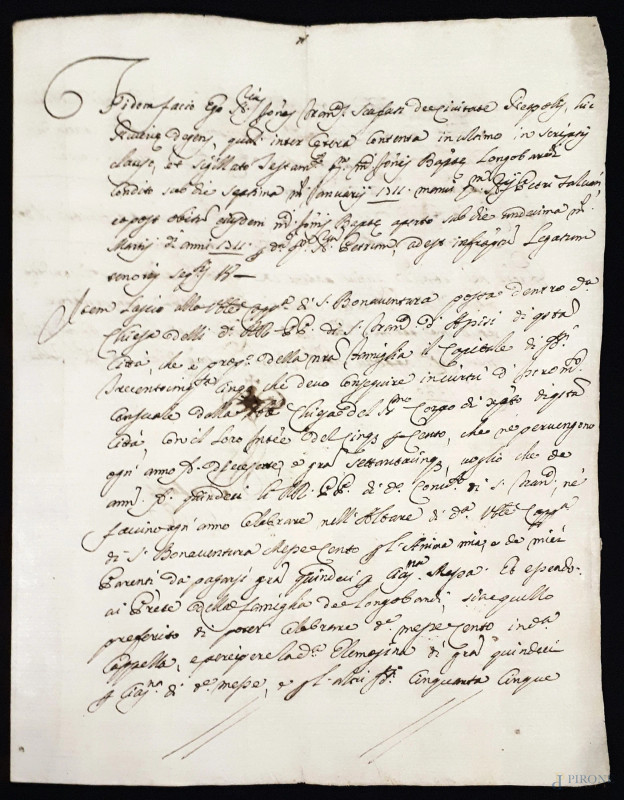 Antico manoscritto del 1630 su carta vergata  - Asta ASTA A TEMPO - Aste Pirone