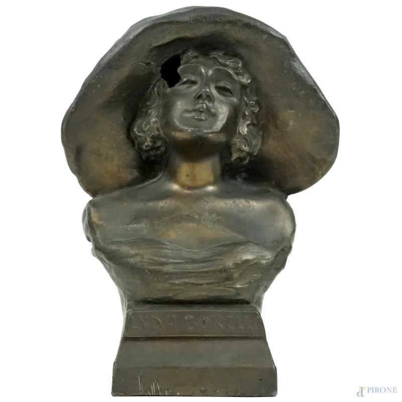 Ritratto di Lyda Borelli, scultura in metallo, cm h 18,5, firmato Peko, (difetti).  - Asta ASTA A TEMPO DI ANTIQUARIATO E ARTE MODERNA - Aste Pirone