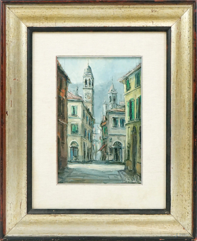 Scorcio di paese con campanile, olio su tela, cm 30x20, firmato Barbalonga, entro cornice  - Asta ASTA DI ARTE MODERNA, CONTEMPORANEA E VINTAGE - Aste Pirone