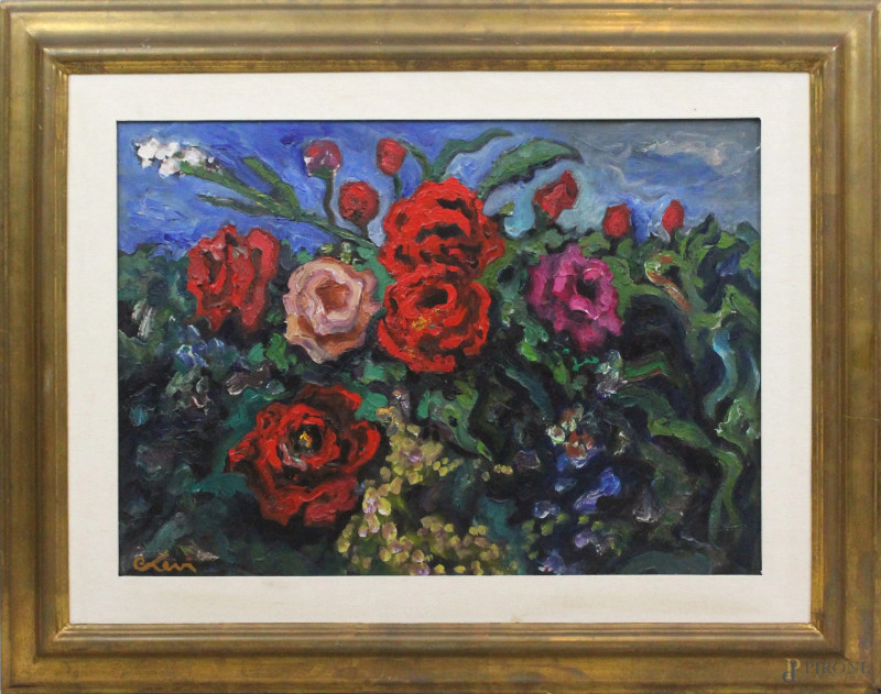 Carlo Levi : Fiori, olio su tela, cm 50x70, entro cornice.  - Asta SECONDA TORNATA D' ASTA A TEMPO DI FINE STAGIONE - Aste Pirone