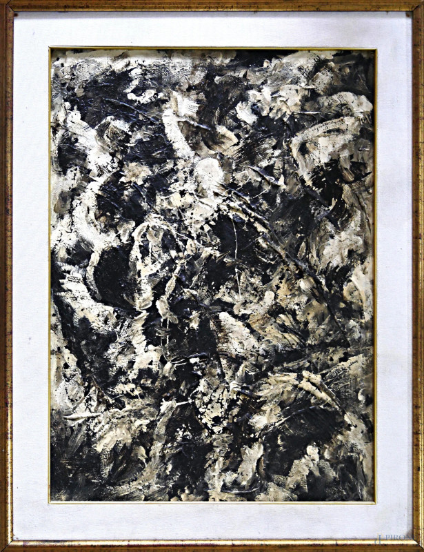 Composizione astratta, olio su tela, cm 50x70, entro cornice  - Asta ANTIQUARIATO E ARTE MODERNA - Aste Pirone