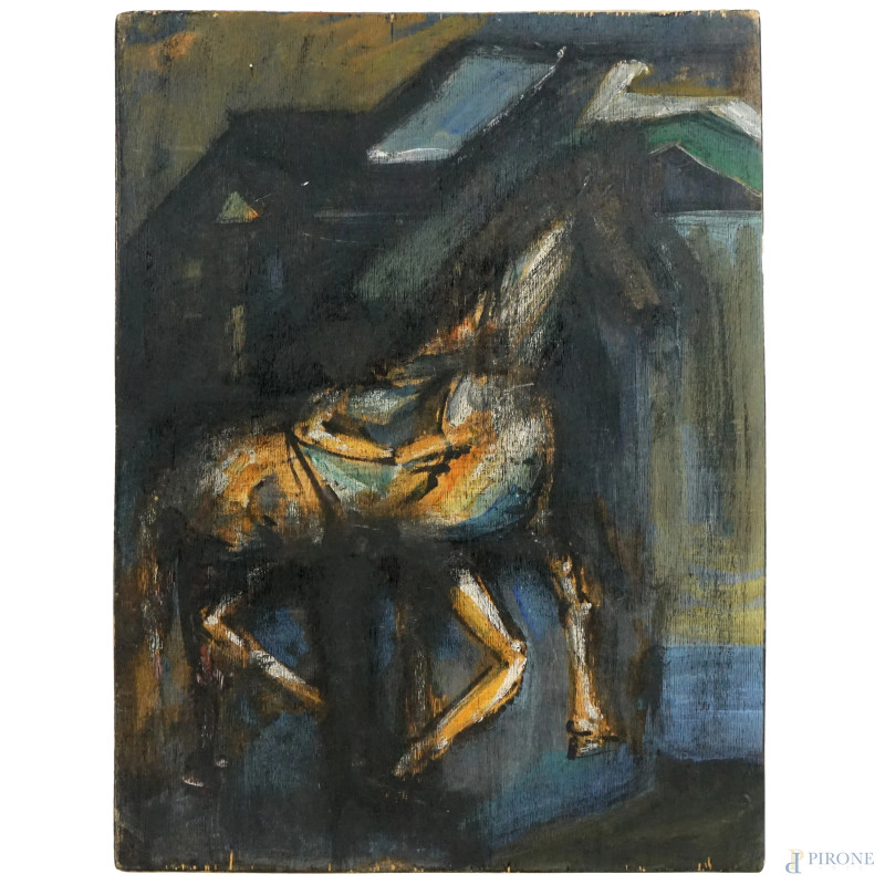 Astratto-Cavallo, dipinto double face a tecnica mista su tavola, cm 36x47,5, XX secolo, (piccoli difetti).  - Asta ASTA DI ARTE MODERNA, CONTEMPORANEA E VINTAGE - Aste Pirone