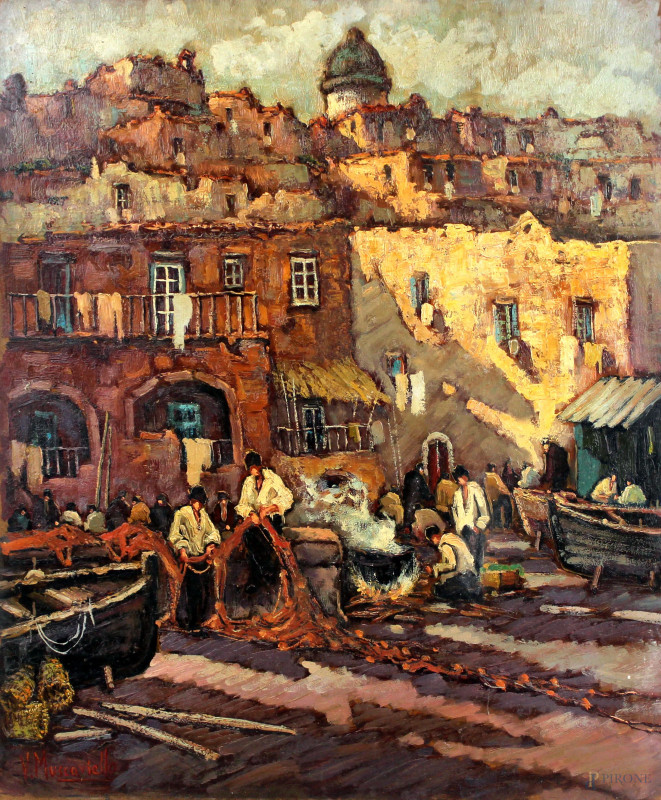 Pescatori, olio su compensato, cm 60x50, firmato.  - Asta ASTA DI ARTE MODERNA E ANTIQUARIATO - Aste Pirone