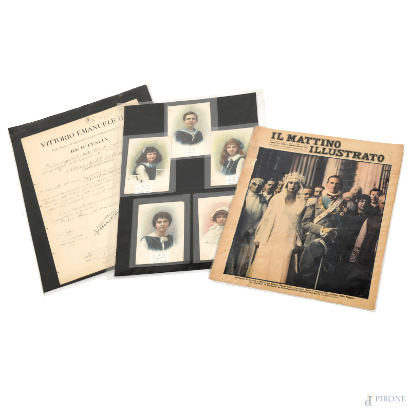 Lotto di documenti e cartoline dedicate alla famiglia Savoia, misure massime cm 30x41, (segni del tempo)  - Asta ASTA A TEMPO | VARIÆ - Aste Pirone