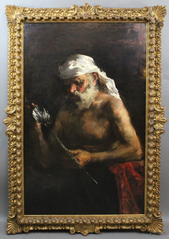 Vincenzo Irolli : Il fuciniere, olio su tela, cm. 115,5x70, entro cornice.  - Asta SECONDA TORNATA D' ASTA A TEMPO DI FINE STAGIONE - Aste Pirone