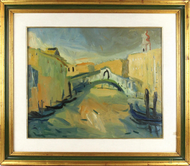 Scorcio di Venezia, olio su tavola, cm. 41x50, entro cornice.  - Asta PRIMA TORNATA D' ASTA A TEMPO DI FINE STAGIONE - Aste Pirone