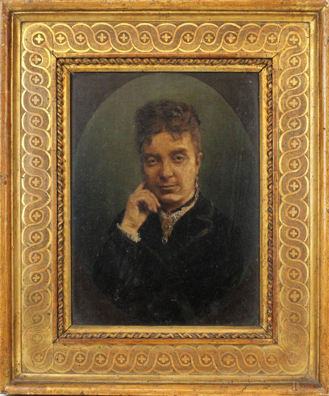 Defendi Semeghini : Ritratto di nobildonna, olio su tavola, cm 32x23,5, datato 1874, entro cornice.  - Asta ANTIQUARIATO E ARTE MODERNA - Aste Pirone