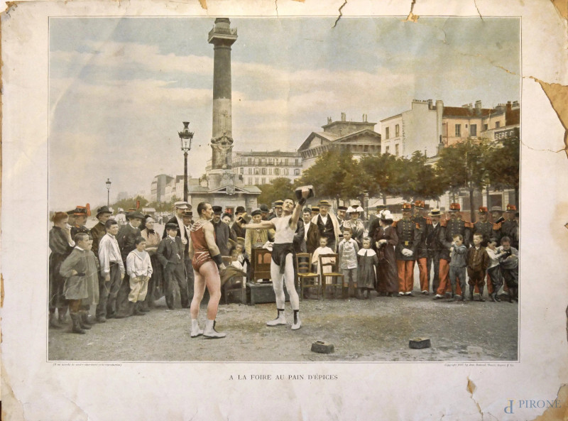 Lotto fronte/retro recante al recto antica stampa Francese della tipografia Goupil Parigi (fotografo degli impressionisti) per Le Figaro Illustree - 1897, al verso disegno a matita su carta, illustrante Lavori nella città di Parigi, cm 34,5x25  - Asta I TORNATA DI ASTA A TEMPO DI ARTE MODERNA E ANTIQUARIATO - Aste Pirone