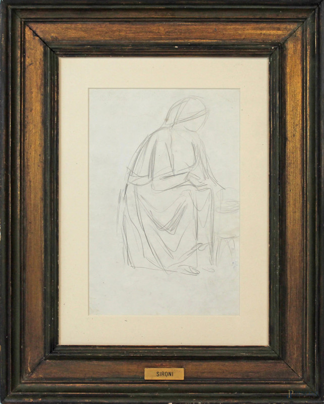 Mario Sironi : Figura di donna, matita su carta, cm 20,5x29,3, entro cornice.  - Asta ANTIQUARIATO E ARTE MODERNA - Aste Pirone