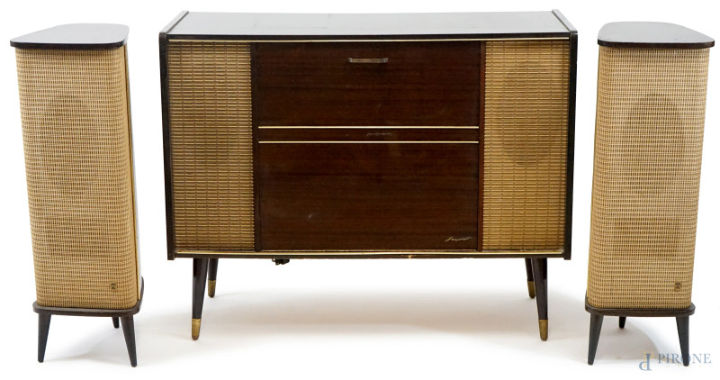 Grunding, radio anni '60, modello 50-230, misure max cm 79,5x98,5x38, (difetti, parti rotte).  - Asta ASTA A TEMPO DI ANTIQUARIATO E ARTE MODERNA - Aste Pirone