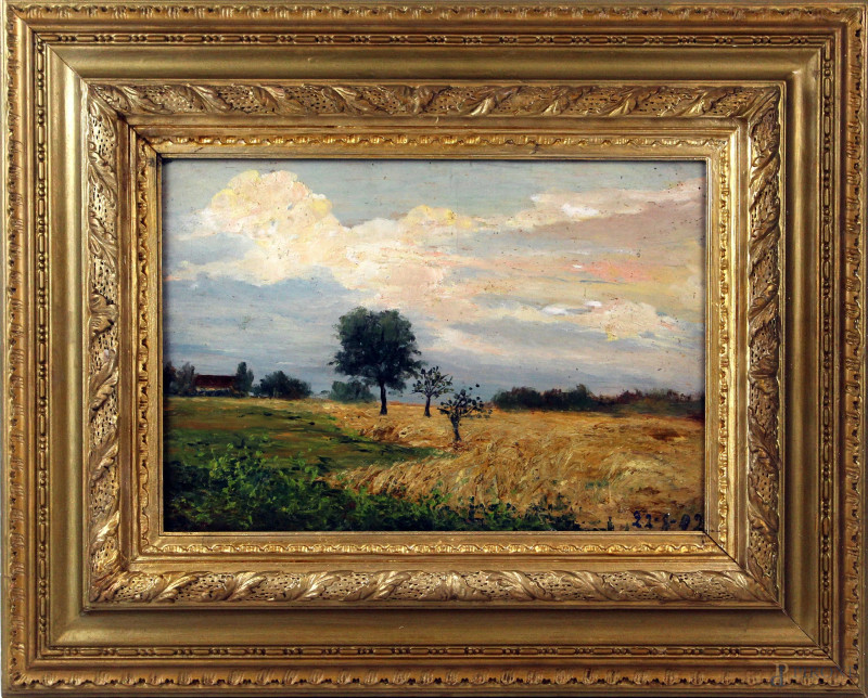 Scuola piemontese, inizi XX secolo, paesaggio, olio su tavoletta, cm 24x33, entro cornice  - Asta Asta a Tempo di Antiquariato e Arte Moderna - Aste Pirone