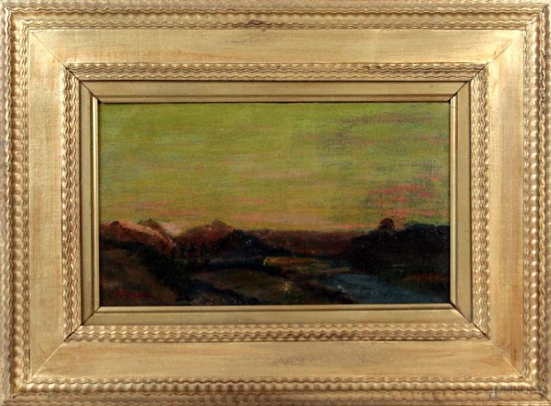 Campagna romana, olio su tavoletta, cm 14,5x25,5, firmato, entro cornice  - Asta Asta a Tempo di Antiquariato e Arte Moderna - Aste Pirone