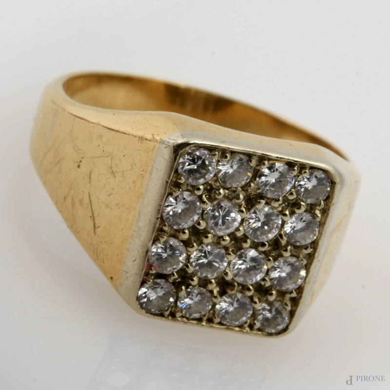 Anello in oro 18 kt con brillantini, misura 16, peso gr 7,5  - Asta ASTA A TEMPO | IN ARTE VERITAS - Aste Pirone