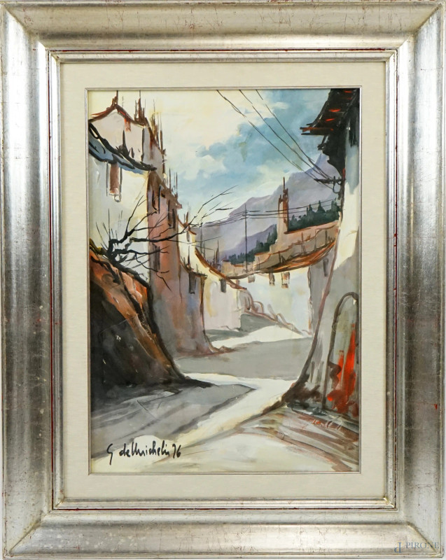 Giacomo De Michelis : Scorcio di paese, olio su tela, cm 70x50, entro cornice  - Asta ASTA DI ARTE MODERNA, CONTEMPORANEA E VINTAGE - Aste Pirone