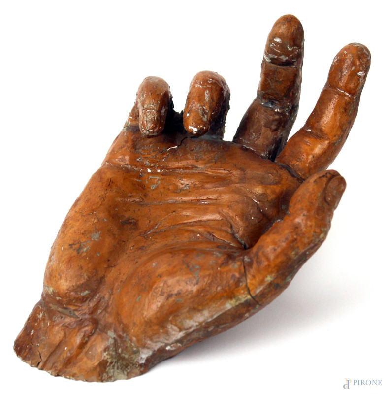 Mano, scultura in ceramica smaltata, cm 13x23x15, XX secolo, (difetti).  - Asta Asta a Tempo di Antiquariato e Arte Moderna - Aste Pirone