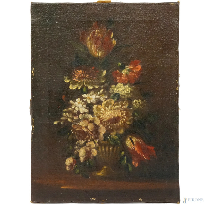 vaso con fiori, olio su tela, cm 23x17, fine XIX-inizi XX secolo.  - Asta ASTA A TEMPO DI ANTIQUARIATO E ARTE MODERNA - Aste Pirone