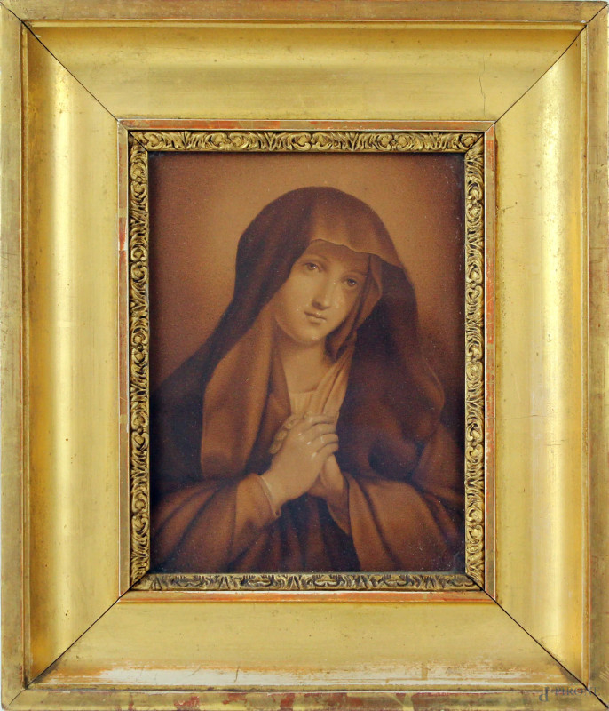 Madonna orante, stampa da Giovanni Battista Salvi detto il Sassoferrato (1609 – 1685),  cm 18,5x14, XX secolo, entro cornice, (difetti).  - Asta Asta a Tempo di Antiquariato e Arte Moderna - Aste Pirone