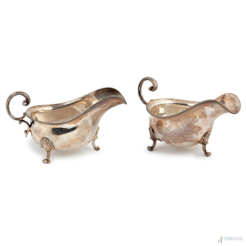 Coppia di salsiere in Sheffield, XX secolo, cm 11x19,5x10  - Asta ASTA A TEMPO | VARIÆ - Aste Pirone
