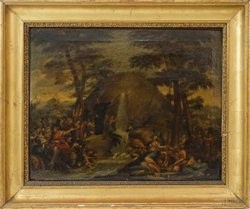 Pittore della fine del XVIII secolo, Miracolo della sorgente, olio su tela, cm 31x40, entro cornice.  - Asta ASTA A TEMPO DI ANTIQUARIATO E ARTE MODERNA - Aste Pirone