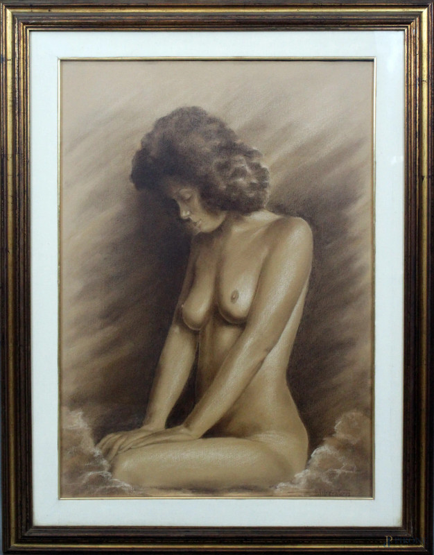 Tolomeo Liberatori : Nudo di donna, olio su tela, cm 50x70, entro cornice  - Asta ASTA A TEMPO - DUE SESSIONI - Aste Pirone