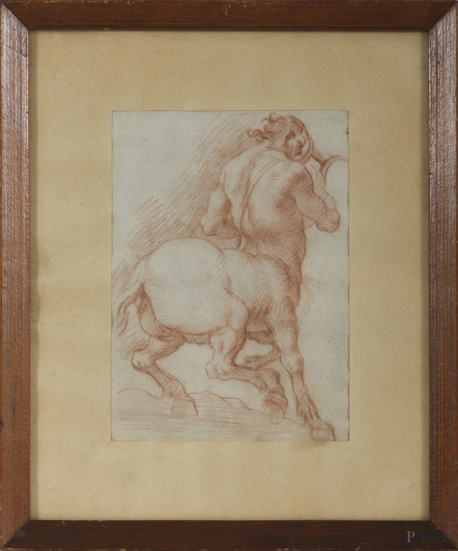 Centauro con lira, sanguigna su carta, cm 18x13 entro cornice, XIX secolo, XVIII-XIX secolo, (difetti)  - Asta ASTA A TEMPO | VARIÆ - Aste Pirone