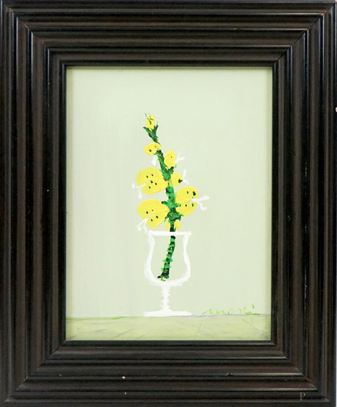 Edolo Masci : Fiori, olio su tela, cm 40x30, entro cornice.  - Asta ASTA DI ARTE MODERNA, CONTEMPORANEA E VINTAGE - Aste Pirone