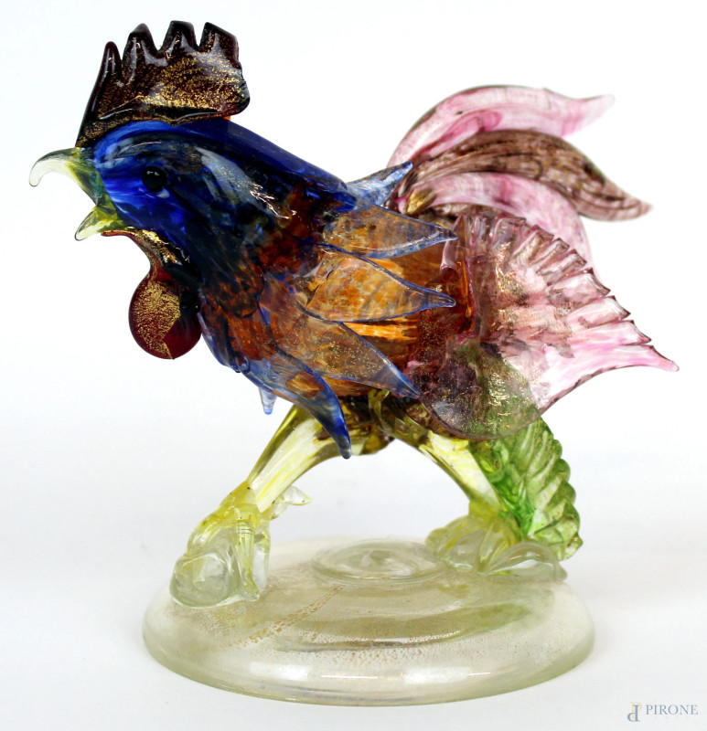 Gallo, scultura in vetro policromo, cm h 13,5, XX secolo, (difetti)  - Asta ANTIQUARIATO E ARTE MODERNA - Aste Pirone