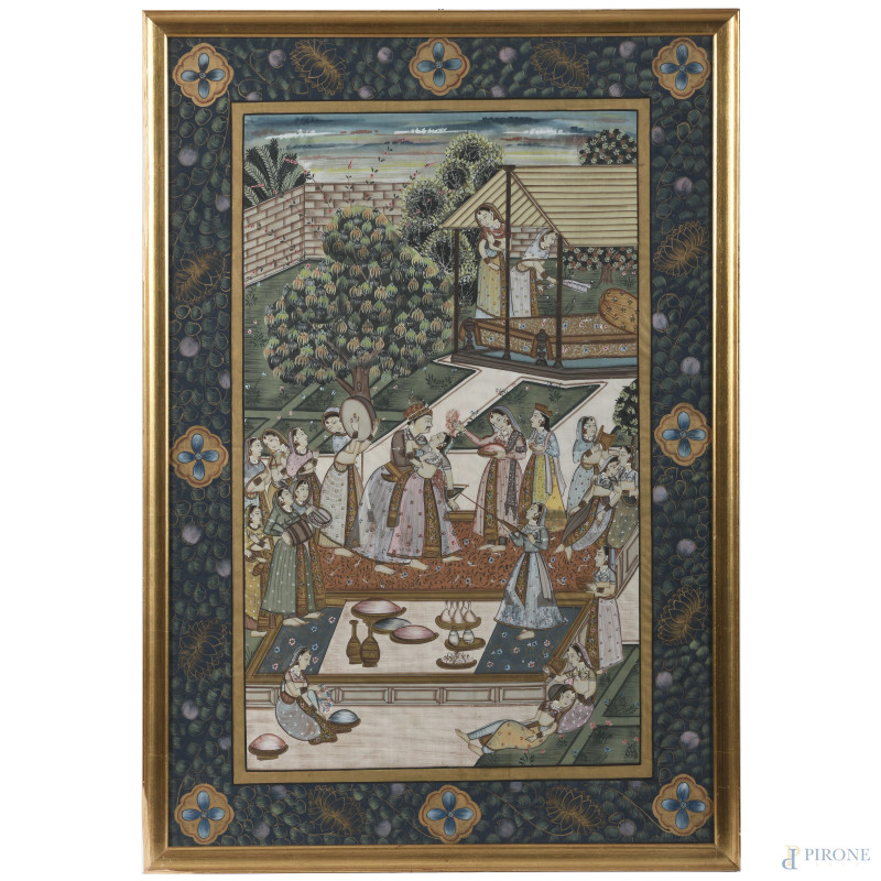 Batik, XX secolo, tempera su tessuto, cm 92,5x63, entro cornice  - Asta ASTA A TEMPO | VARIÆ - Aste Pirone