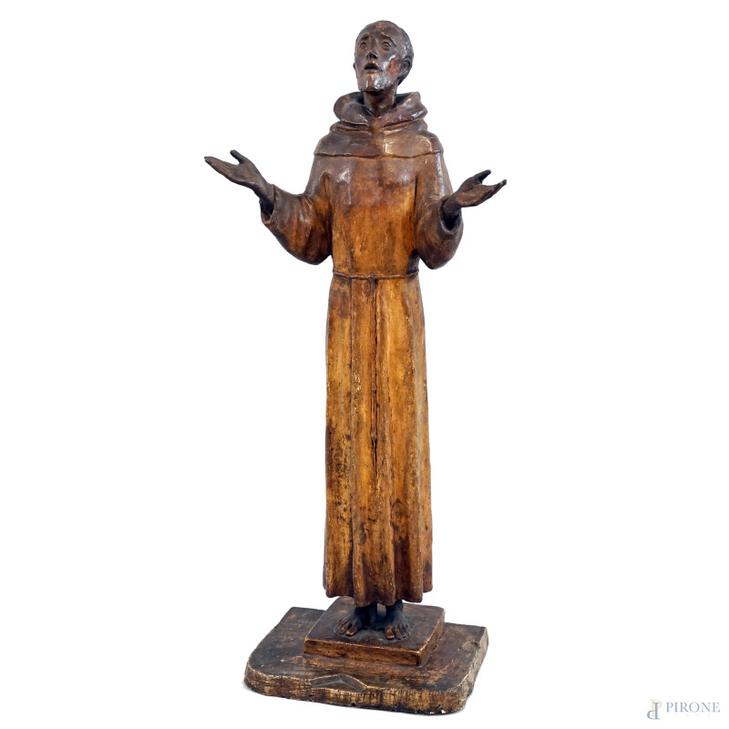 San Francesco, scultura in gesso patinato, cm h 75, firma alla base, (segni del tempo).  - Asta ASTA DI ANTIQUARIATO E ARTE MODERNA - Aste Pirone