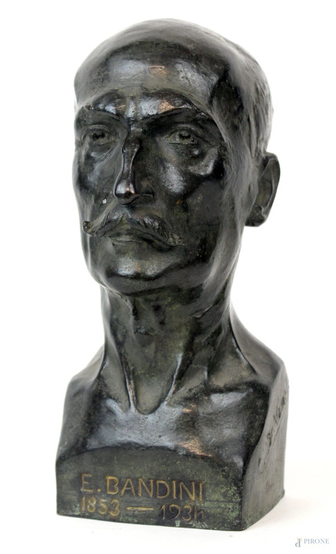 Carlo De Veroli : Busto di Emanuele Bandini 1853-1934, scultura in bronzo patinato, cm h 22  - Asta ANTIQUARIATO E ARTE MODERNA - Aste Pirone