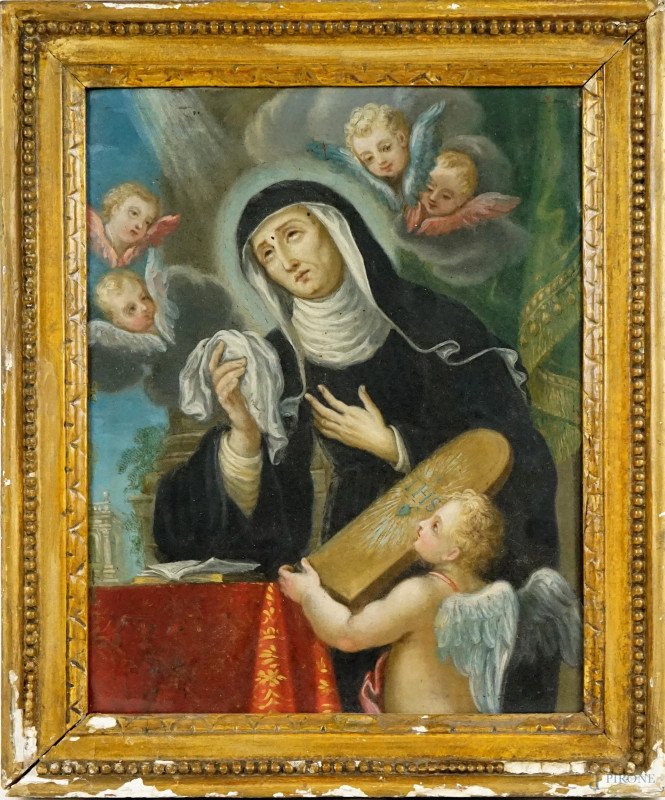 Santa Rita, olio su rame, cm 26,5x21, XVIII secolo, entro cornice  - Asta II TORNATA DI ASTA DI ARTE MODERNA E ANTIQUARIATO - Aste Pirone