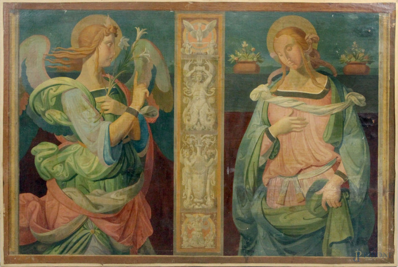 Annunciazione, olio su tela, cm 91x135,5, XIX secolo.  - Asta ANTIQUARIATO E ARTE MODERNA - Aste Pirone