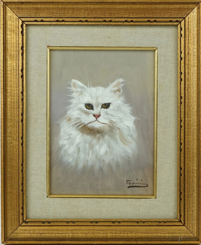 Gatto, olio su tavola, cm 23,5x17, firmato, entro cornice  - Asta II TORNATA DI ASTA DI ARTE MODERNA E ANTIQUARIATO - Aste Pirone