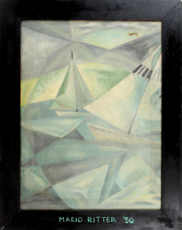 Regata, olio su tela, cm 60,5x46, XX secolo, entro cornice, (difetti).  - Asta SECONDA TORNATA D' ASTA A TEMPO DI FINE STAGIONE - Aste Pirone