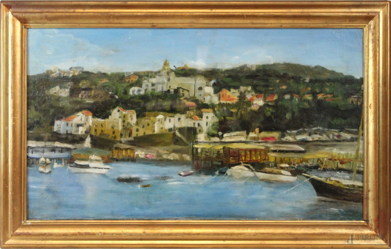 Costiera ligure, olio su cartone, cm 40x70, firmato, entro cornice.  - Asta ANTIQUARIATO E ARTE MODERNA - Aste Pirone