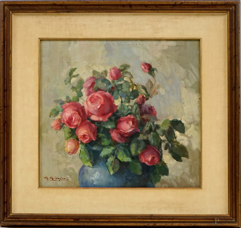 Fiori, olio su tela, cm 39x42,5, firmato, entro cornice  - Asta II TORNATA DI ASTA DI ARTE MODERNA E ANTIQUARIATO - Aste Pirone