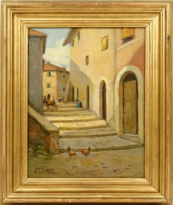 Scorcio di Ronciglione, olio su tavola, cm 37x29, firmato, entro cornice.  - Asta ASTA A TEMPO - Aste Pirone