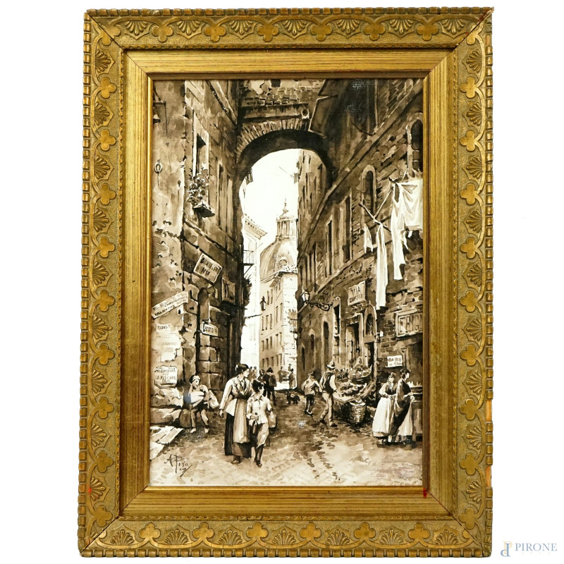 Arco di San Marco a Roma, acquarello su carta, cm 30x21, firmato, entro cornice.  - Asta ASTA DI ANTIQUARIATO - Aste Pirone