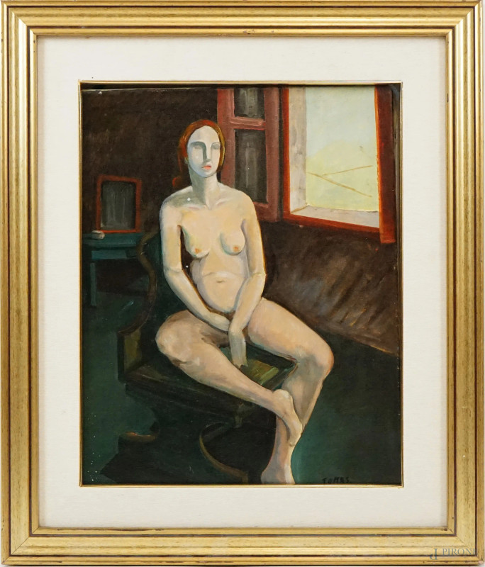 Nudo di donna, olio su tela, cm 50,5x40, firmato Tomas, entro cornice  - Asta II TORNATA DI ASTA DI ARTE MODERNA E ANTIQUARIATO - Aste Pirone