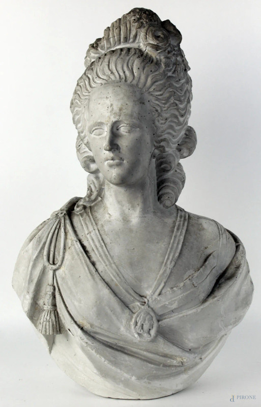 Busto di Maria Antonietta in gesso, altezza cm. 48, XX secolo.  - Asta SECONDA TORNATA D' ASTA A TEMPO DI FINE STAGIONE - Aste Pirone